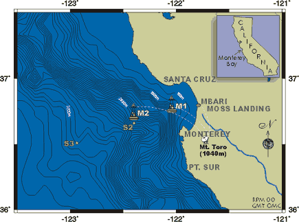 Map of mooring locations in Montetey Bay