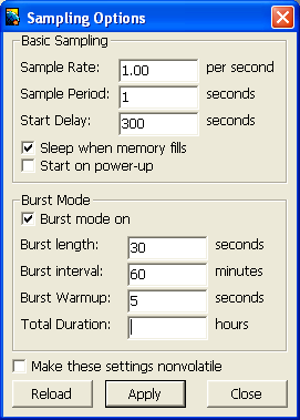 Sampling Options dialog box from HydroSoft